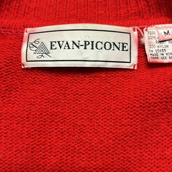 Vintage Preppy Evan Picone Red Black Lamb'swool Angora Blend Cardigan Sz M EUC - Picture 4 of 13